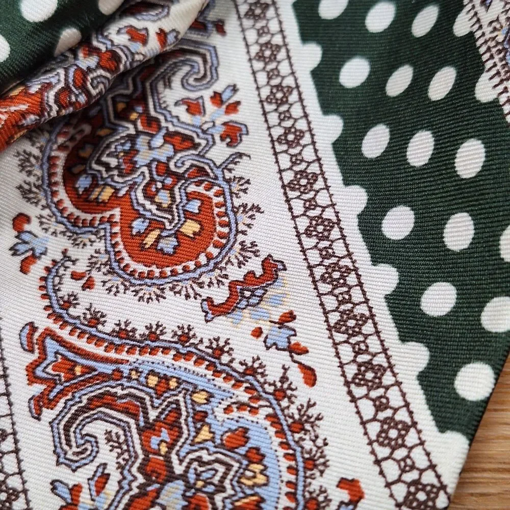 Bronzini Vintage Green Polka Dot Paisley Stripe Silk Tie Necktie Mens Classic